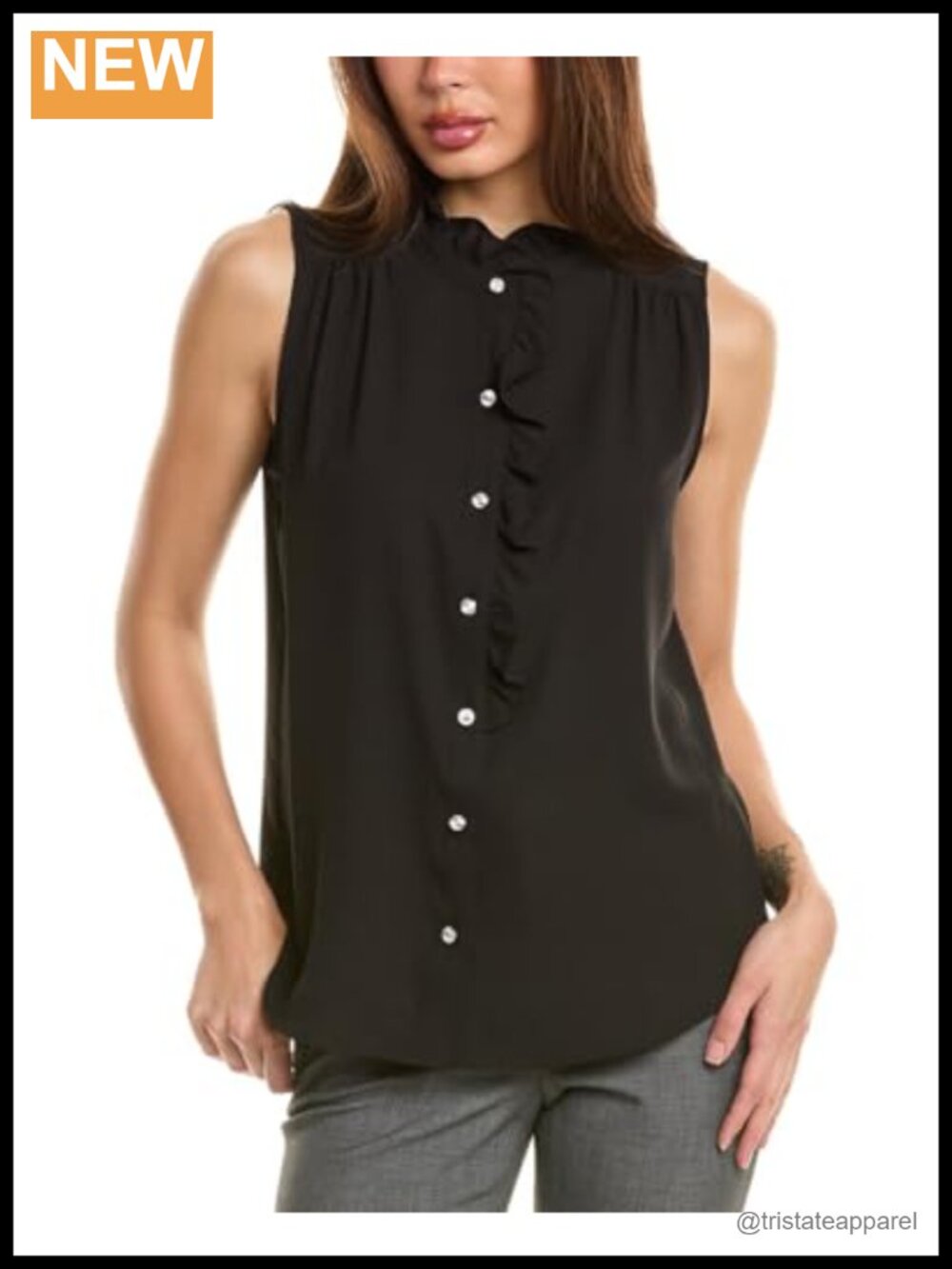 Anne Klein Sleeveless Button Down Blouse with Ruffle Collar